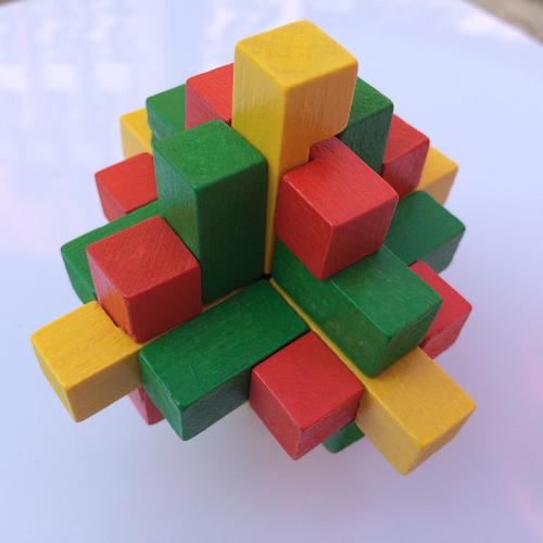彩色十五通 孔明锁 鲁班锁 地摊木制产品 木质玩具 拼装积木
